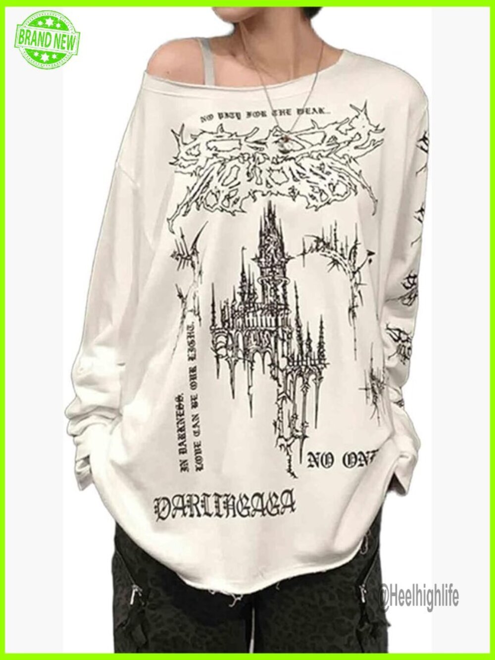 Y2K Retro Slanted Shoulder Long Sleeve T-Shirt Loose Fit